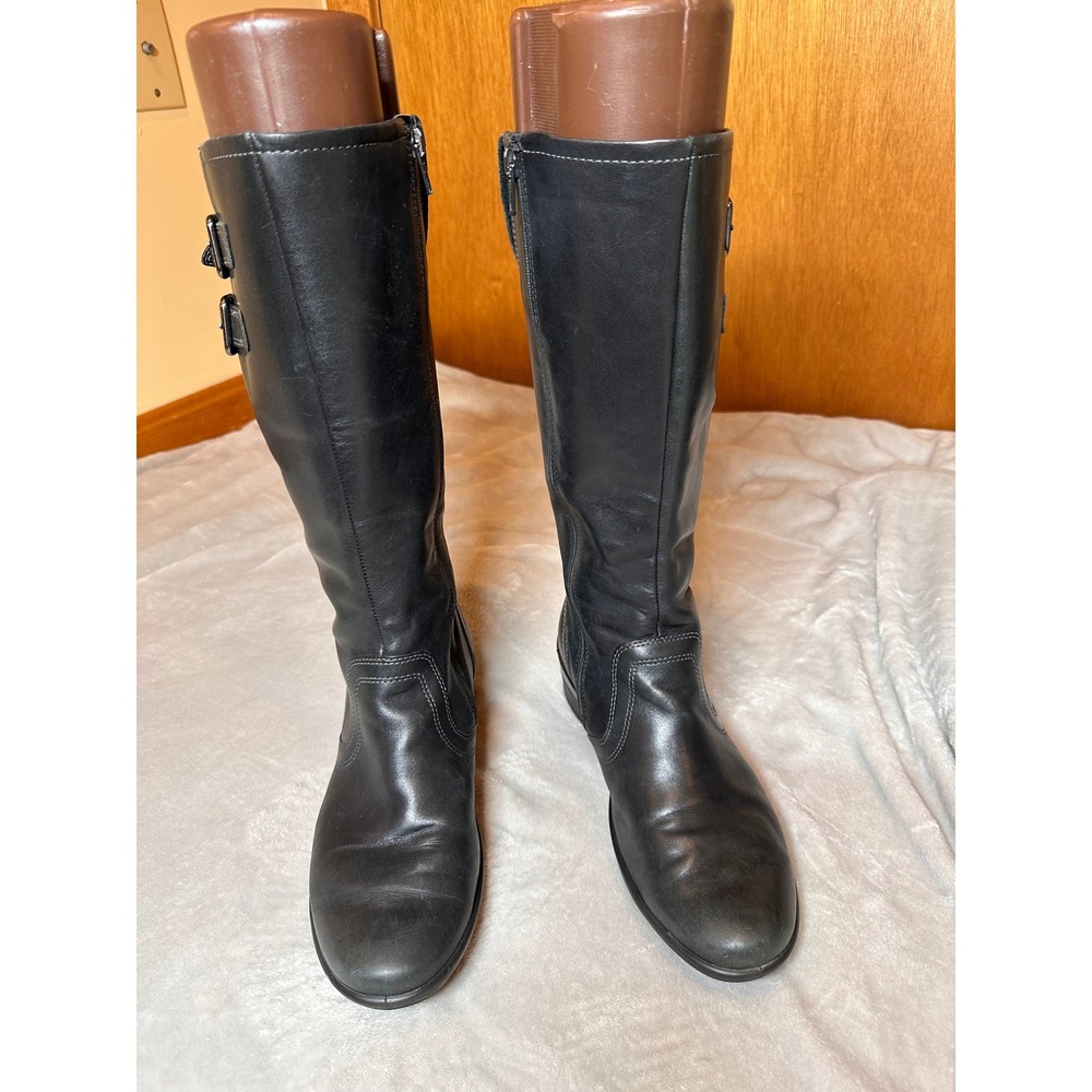 ECCO Womens Black Leather Tall Knee High Buckle Boots Size 40 US 9-9.5